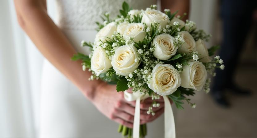 Primo piano di un bouquet sposa artigianale